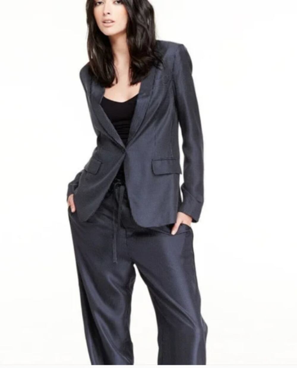 Rag & Bone Micro Dot Belmar Blue Womens Blazer Workwear Size 8 100% Silk
